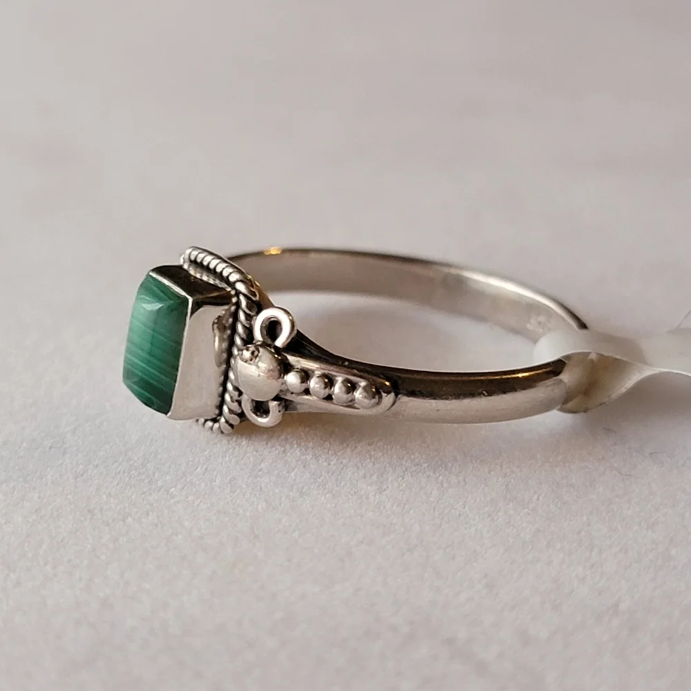 Malachite Sterling Silver Orion Ring Dainty Filigree Gemstone